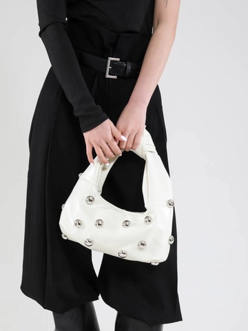 Mode Damen PU Leder Achseltasche Nieten Hobo Tasche Mit Geknotetem Griff Street Trend Style Handtasche Schultertasche