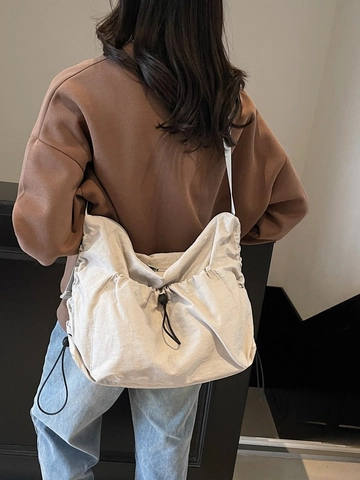Large Capacity Nylon Tote Bag For Women Versatile Casual Drawstring Crossbody Bag Waterproof Urban Shoulder Messenger Bag