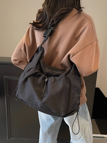 Large Capacity Nylon Tote Bag For Women Versatile Casual Drawstring Crossbody Bag Waterproof Urban Shoulder Messenger Bag