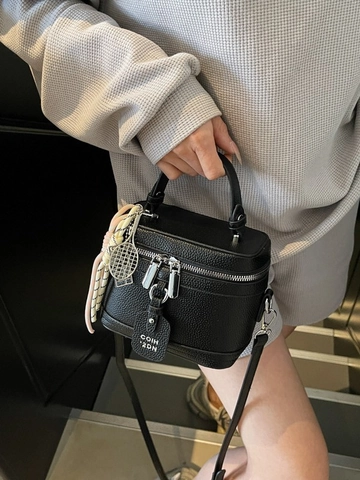 Minimalist PU Leather Women Vanity Box Bag Korean Fashion Lychee Texture Handheld Crossbody Bucket Bag For Daily Dating