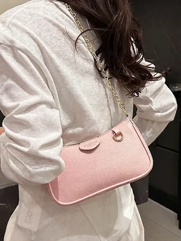 Damen Mode Litschi Muster PU Leder Unterarmtasche Erdbeere Goldkette Umhängetasche Einfach Lässige Schultertasche