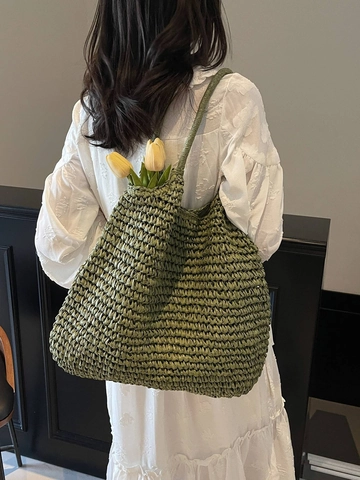 Borsa Tote in Paglia Intrecciata a Mano Grande Capacità Borsa a Tracolla da Donna Estate Vacanza Spiaggia Quotidiana Tempo Libero Borsa
