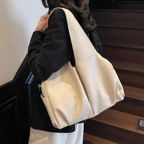 Minimalist Large Capacity PU Leather Underarm Bag For Women Fashion Solid Color Shoulder Tote Bag Commuter Daily Handbag