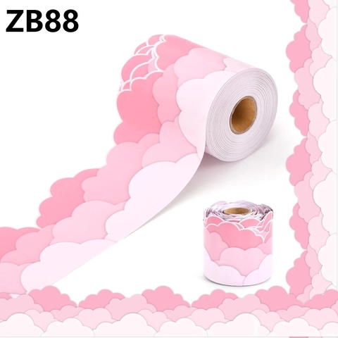 Pink Cloud Bulletin Board Border Trim Scalloped Die-Cut Decoration For Classroom Blackboard Office Wall Window Sticker Long Roll