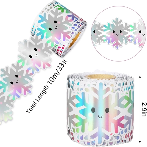 Holographisch Schneeflocke Bulletin Board Bordüre Weihnachten Winter Urlaub Gestanzt Smiley Gesicht Schneeflocke Dekoration Rolle Für Schule Klassenzimmer Haus Tafel Bordürenaufkleber