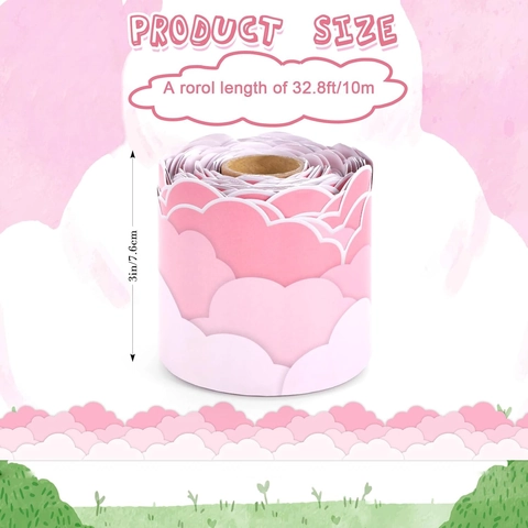 Pink Cloud Bulletin Board Border Trim Scalloped Die-Cut Decoration For Classroom Blackboard Office Wall Window Sticker Long Roll