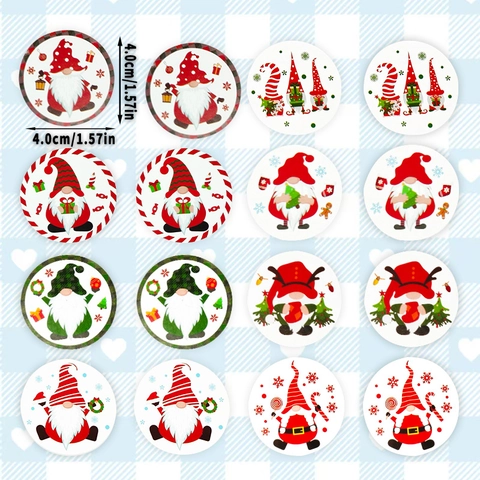 Autocollants Ronds Gnomes de Noël Étiquettes Autocollantes Imperméables pour Sceau de Cadeau de Vacances Décoration de Fenêtre