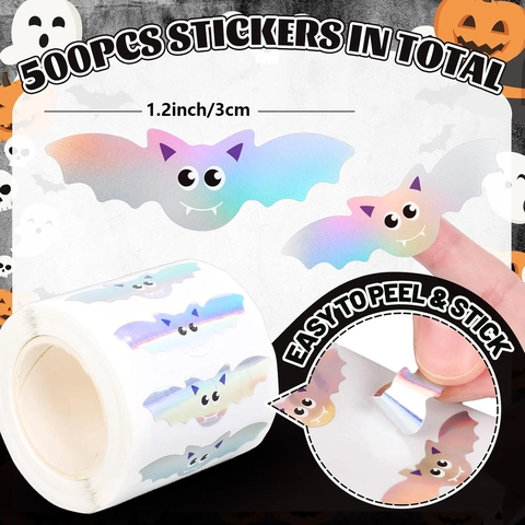 Rotolo di Adesivi Olegrafici a Forma di Pipistrello per Halloween Decorazioni per Sigilli di Buste e Feste