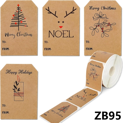 Frohe Weihnachten Kraftpapier Geschenketiketten Aufkleber Rentier Weihnachtsbaum Muster Selbstklebende Urlaubsverpackung