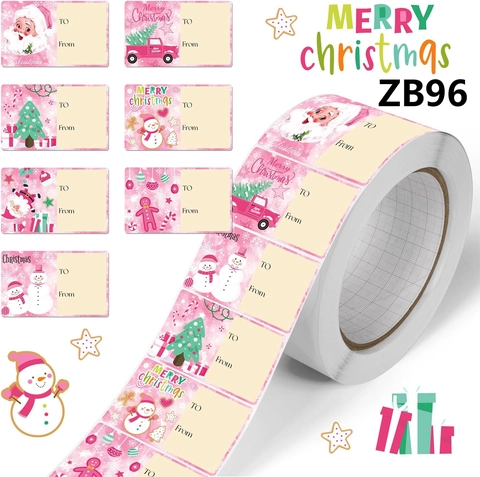 Étiquettes Cadeaux de Noël Roses Autocollants Père Noël Bonhomme de Neige Pain d'Épices Motif Fête Décoration Tags