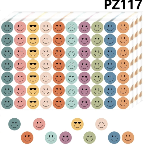 Bohemian Happy Smile Face Stickers For School Reward Behavior Chart Round Self Adhesive Labels Morandi Colors 10 Sheets