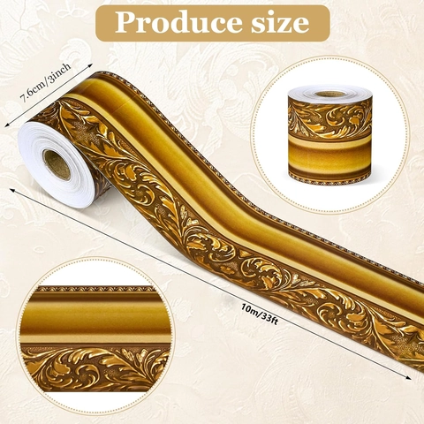 European Vintage Gold Embossed Bulletin Board Border Sticker Roll Self Adhesive Frame Decor For Classroom School Home Office