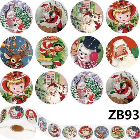 Vintage Weihnachten Rollenaufkleber Runde Weihnachtsmann Rentier Schneemann Muster Für Geschenkverpackung Umschlag Versiegelung DIY Dekor