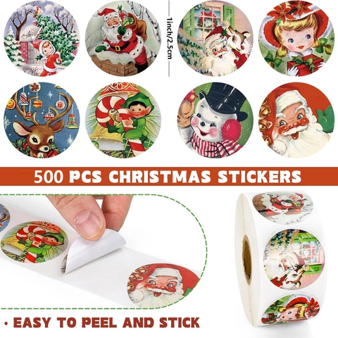 Vintage Weihnachten Rollenaufkleber Runde Weihnachtsmann Rentier Schneemann Muster Für Geschenkverpackung Umschlag Versiegelung DIY Dekor