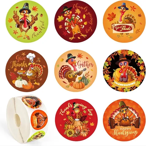 Rotolo Adesivi Tacchino del Ringraziamento Cartone Animato Zucca Foglia d'Acero Decalcomanie Autoadesive per Scrapbooking