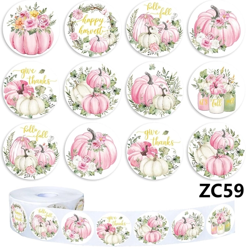 Pegatinas Florales Calabaza Rosa Acuarela Para Cosecha Otoñal Acción Gracias Envoltura Regalo Scrapbooking Sellado Sobres Decoraciones