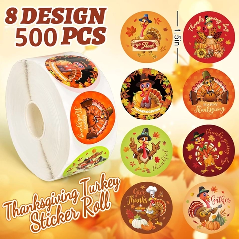 Rotolo Adesivi Tacchino del Ringraziamento Cartone Animato Zucca Foglia d'Acero Decalcomanie Autoadesive per Scrapbooking