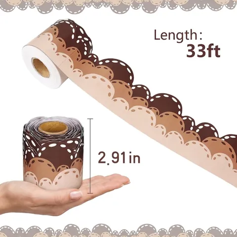Brown Scalloped Bulletin Board Border Stickers For Classroom Blackboard Decoration School Office Wavy Scalloped Wall Stickers