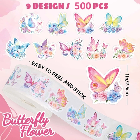 Watercolor Butterfly Flower Stickers Watercolor Spring Floral Decals For Gift Wrapping Journal Scrapbooking DIY Decoration