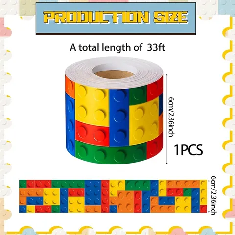 Building Block Pattern Bulletin Board Border Sticker Colorful Classroom Wall Trim For Nursery School Teachers Office Decoration
