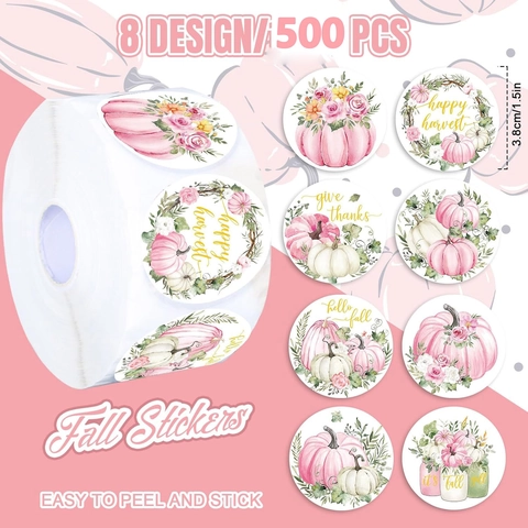 Pegatinas Florales Calabaza Rosa Acuarela Para Cosecha Otoñal Acción Gracias Envoltura Regalo Scrapbooking Sellado Sobres Decoraciones