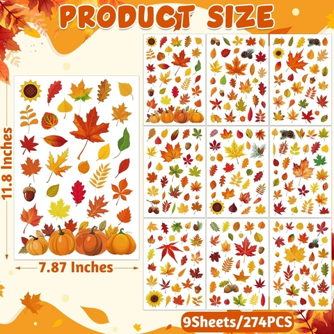 Autumn Harvest Window Clings Double Sided Printed Maple Leaf Pumpkin Acorn Stickers For Thanksgiving Fall Home Window Decor