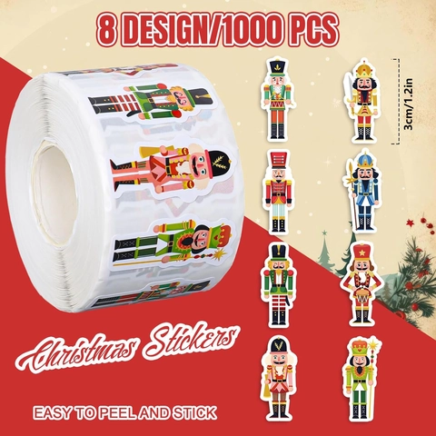Nussknacker Weihnachten Aufkleber Rolle Cartoon Soldat Selbstklebende Etiketten Für Feiertag Geschenkverpackung Deko