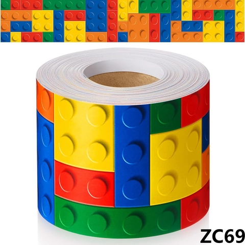 Building Block Pattern Bulletin Board Border Sticker Colorful Classroom Wall Trim For Nursery School Teachers Office Decoration