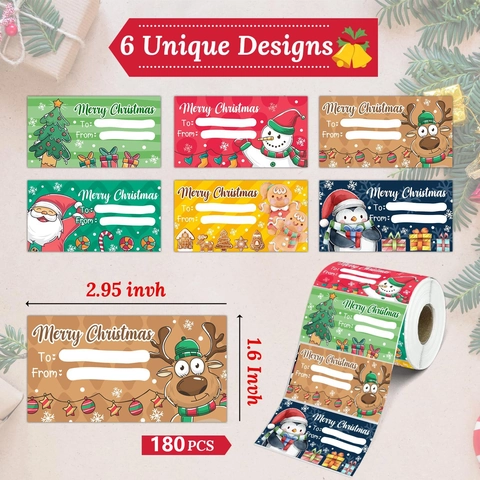 Etichette Adesive Festive di Natale Merry Christmas Motivi a Cartoni Animati Sigilli con Area di Scrittura per Confezioni Regalo
