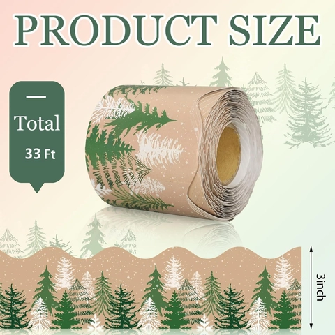 Bordure de Tableau d'Affichage Sapin de Noël Forêt Aquarelle Rouleau Décoratif Festonné pour Décoration Murale École Bureau