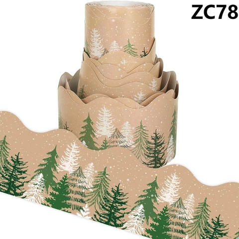 Bordure de Tableau d'Affichage Sapin de Noël Forêt Aquarelle Rouleau Décoratif Festonné pour Décoration Murale École Bureau