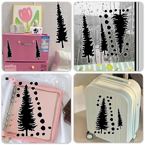 Adesivi Murali Silhouette Pino Nero Nordico Decalcomanie Finestra Albero di Natale a Pois Impermeabile Ornamento Decorazione Casa DIY