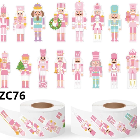 Rouleau d'Autocollants de Noël Casse-Noisette Rose Étiquettes Auto-Adhésives Soldat pour Emballage Cadeau et Scrapbooking
