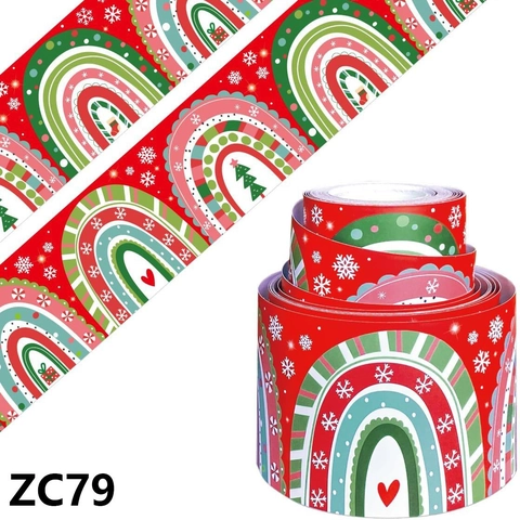 Boho Rainbow Christmas Bulletin Board Border Snowflakes Hearts Xmas Decorative Trim Stickers For Classroom Home Wall Decor