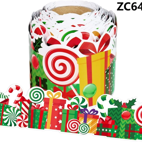 Christmas Bulletin Board Border Stickers For Classroom Decoration Gingerbread Man Snowman Penguin Printed Festive Wall Trims Roll For School Office Decoration
