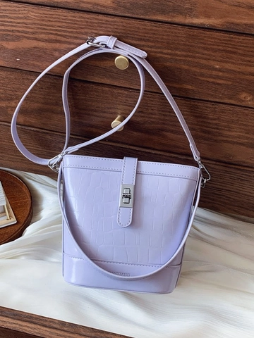 Damen Retro Krokodil Geprägte PU Leder Eimertasche Schicke Schlichte Umhängetasche Mit Silbernem Schloss Lässige Crossbody Tasche