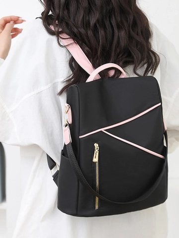 Fashion Korean Style PU Leather Anti-theft Backpack For Women Large Capacity Travel Bag Contrast Color Casual Shoulder Bag