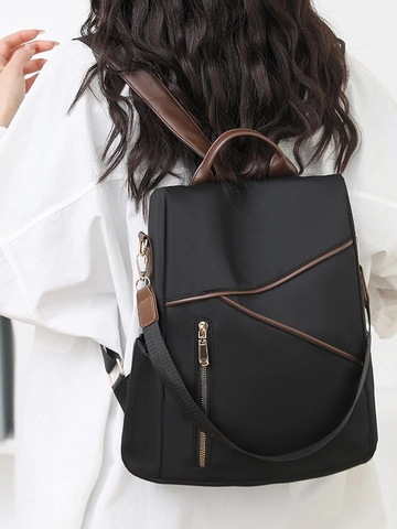 Fashion Korean Style PU Leather Anti-theft Backpack For Women Large Capacity Travel Bag Contrast Color Casual Shoulder Bag
