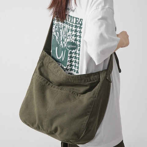 Große Kapazität Segeltuch Umhängetasche Für Damen Minimalistisch Japanischer Stil Vintage Schultertasche Student Pendeltasche
