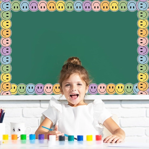 Bohemian Glimlach Gezicht Bulletin Board Borders Pastel Kleurrijk Gestanst Rol Voor School Klaslokaal Kantoor Stickers
