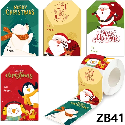 Christmas Gift Label Stickers Roll Santa Claus Polar Bear Penguin Snowman Cartoon Gift Tags Wrapping Decor