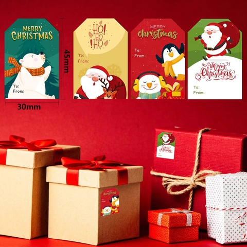 Christmas Gift Label Stickers Roll Santa Claus Polar Bear Penguin Snowman Cartoon Gift Tags Wrapping Decor