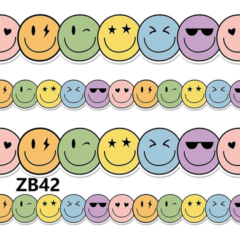 Bohemian Glimlach Gezicht Bulletin Board Borders Pastel Kleurrijk Gestanst Rol Voor School Klaslokaal Kantoor Stickers