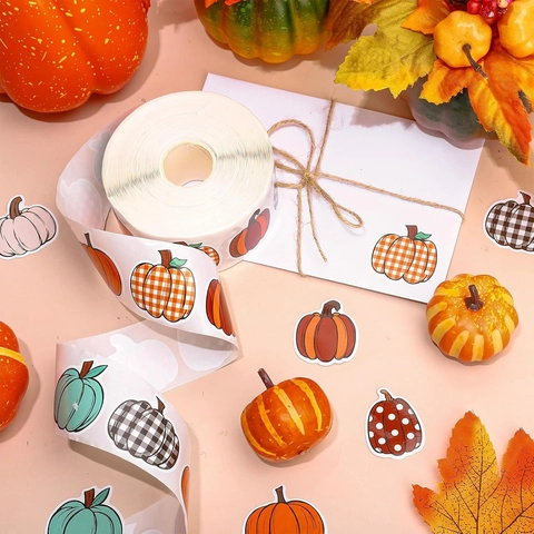 Rotolo di Adesivi Zucca Autunnale per il Ringraziamento Halloween Scrapbooking Sigillatura di Buste Etichetta Decorativa Disegnata a Mano