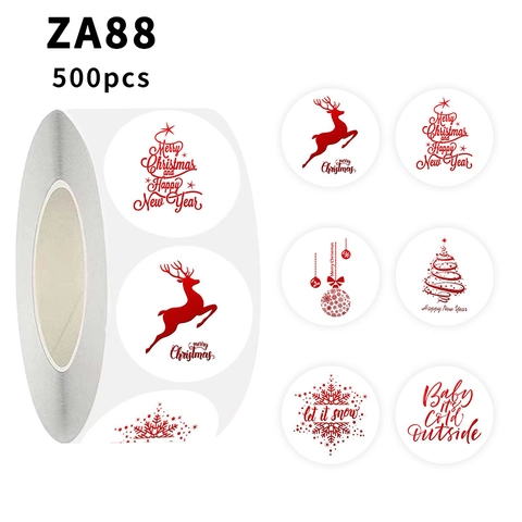 Christmas Round Decorative Self-Adhesive Stickers Reindeer Snowflake Pattern Labels For Holiday Gift Box Envelope Sealing Scrapbooking Decor