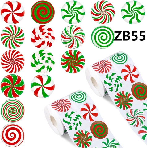 Weihnachten Pfefferminz Süßigkeiten Runde Aufkleber Rolle Rot Grün Spiralmuster Dekore Für Feiertag Geschenk Verpackung