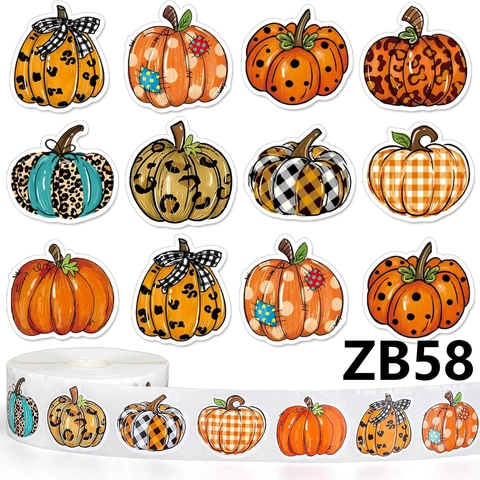 Rotolo di Adesivi Zucca Autunnale per il Ringraziamento Halloween Scrapbooking Sigillatura di Buste Etichetta Decorativa Disegnata a Mano