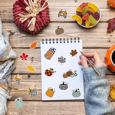 Adesivi di Zucca del Ringraziamento Autunnale Impermeabili in Vinile Rotolo Autoadesivo Con Foglia di Acero Girasole per DIY Decorazione