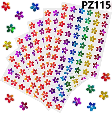 Holografische Bloem Stickers Voor Kinderen Beloning Multi-Color Laser Sparkle Bloemen Decals School Klaslokaal Handgemaakte Decoratie