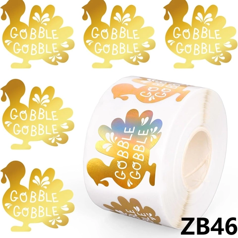 Adesivi Tacchino del Ringraziamento Foglia Oro Olegrafici Modello Gobble Gobble Etichette di Sigillo per Busta Regalo